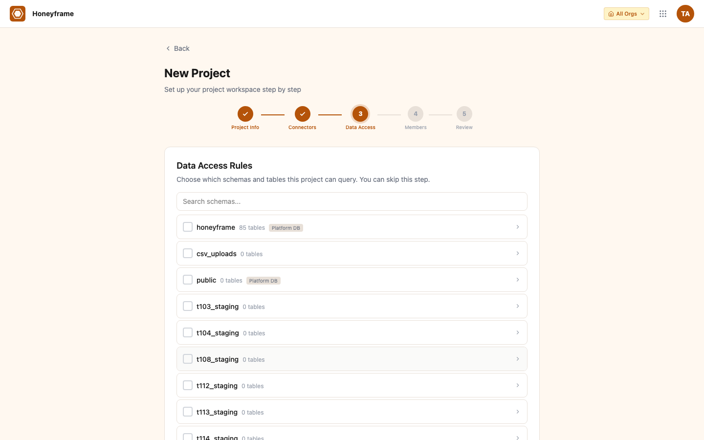 Wizard step 2 — data access