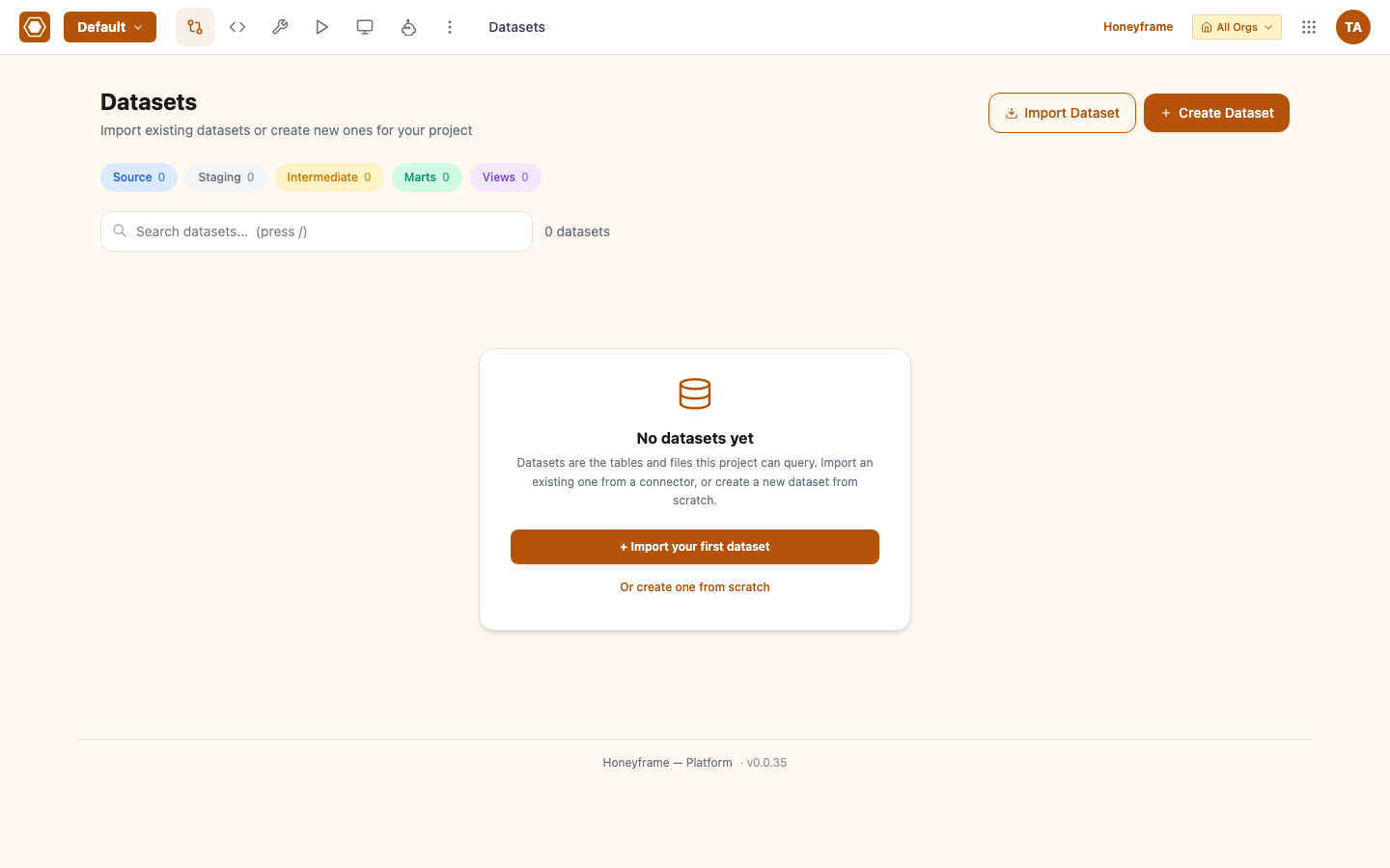 Empty Datasets page