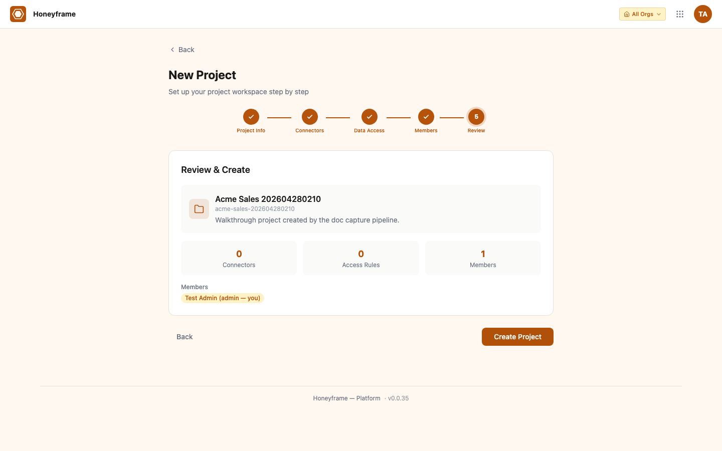 Project created — landed on dashboard