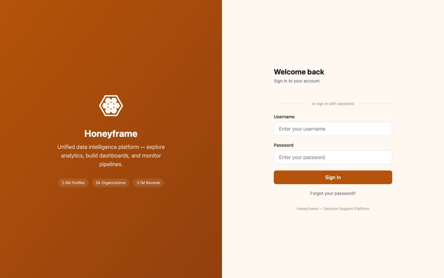 Login screen