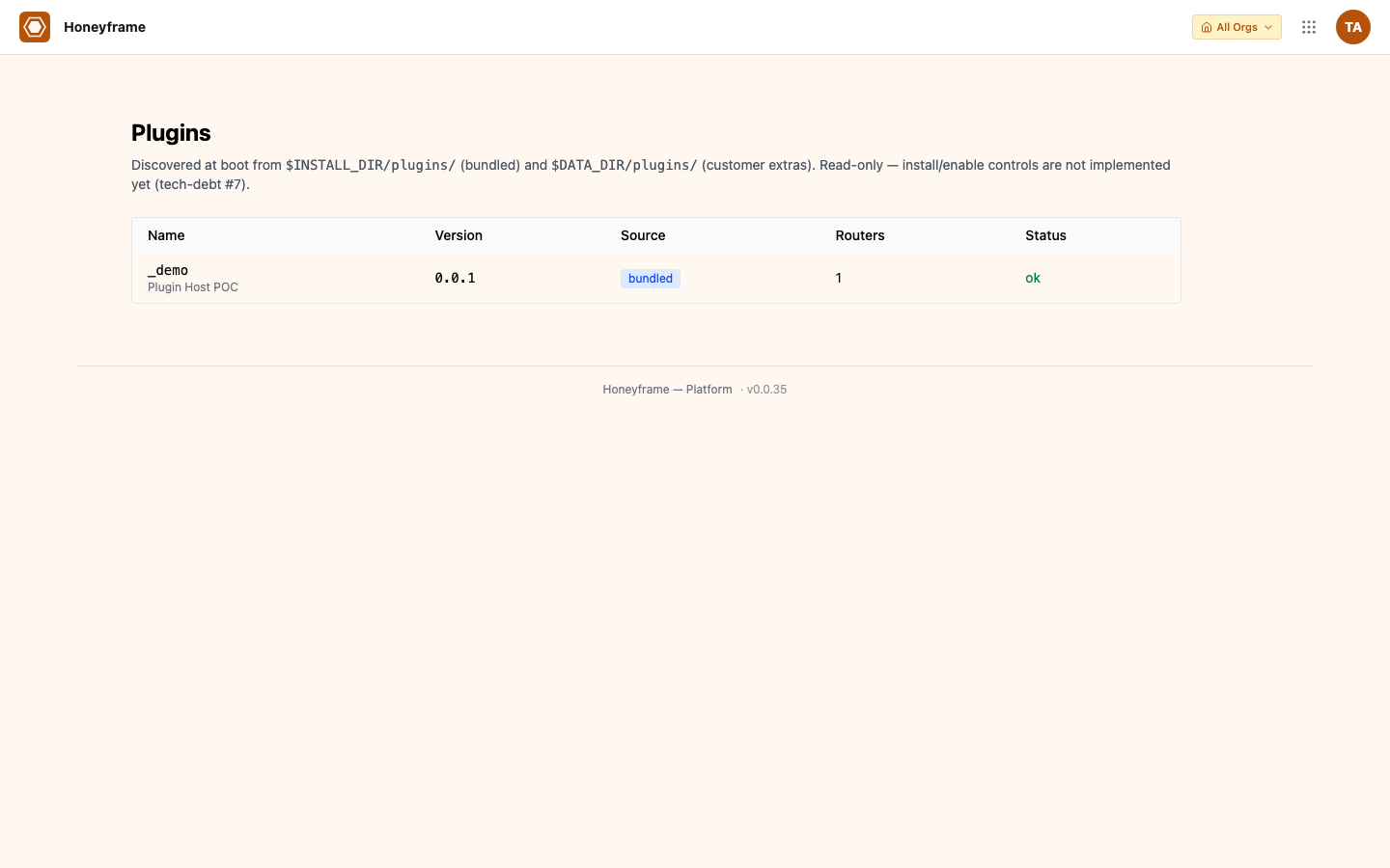 Plugins admin page