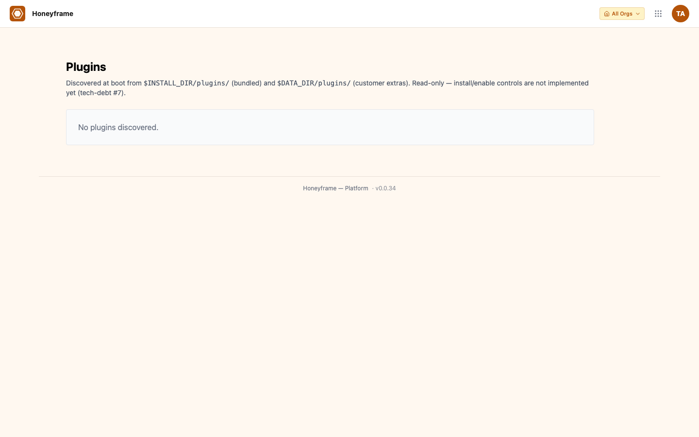 Plugins admin page