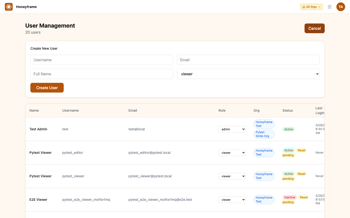 Create user form